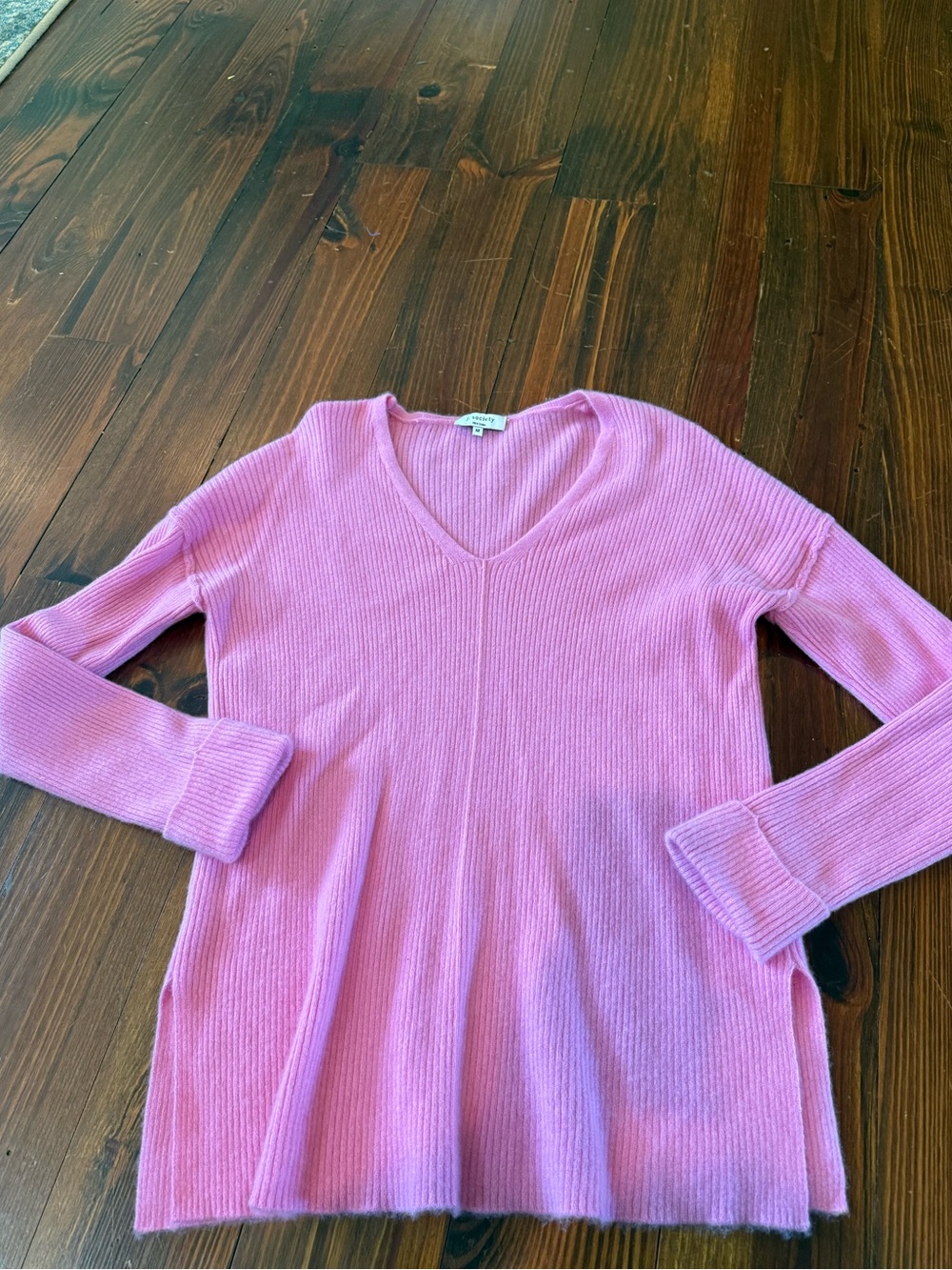J. Society Pink Ribbed V-Neck Sweater